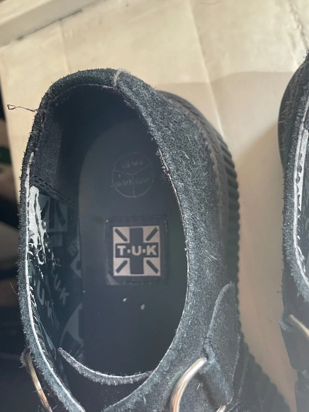 T.U.K Black Suede Platform Creepers with White Logo Insole